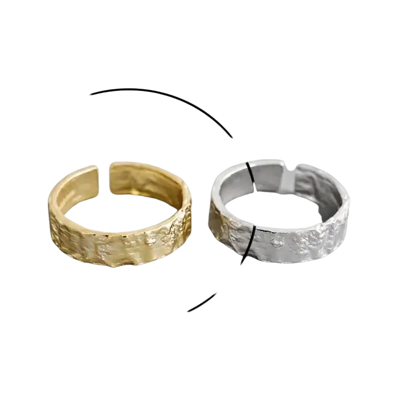Sterling silver open toe rings for women with gold and silver hammered textured finish