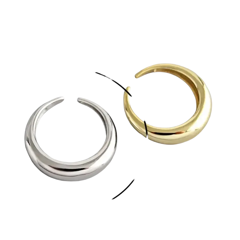 Sterling silver open ring for women featuring silver and gold-toned minimalist hoop earrings with a sleek modern design