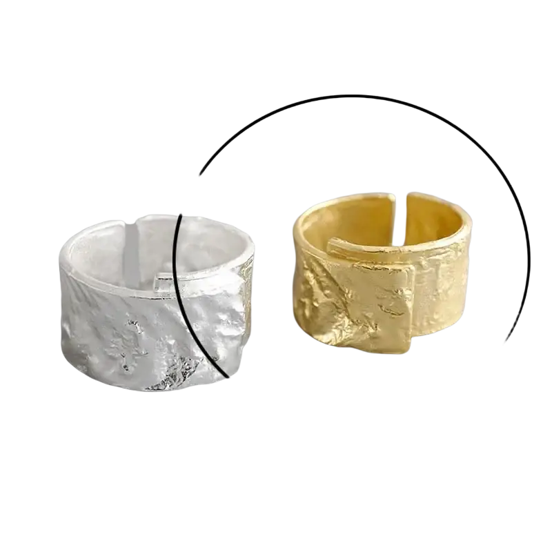 Gold-toned textured sterling silver open ring for women with hammered finish and open design
