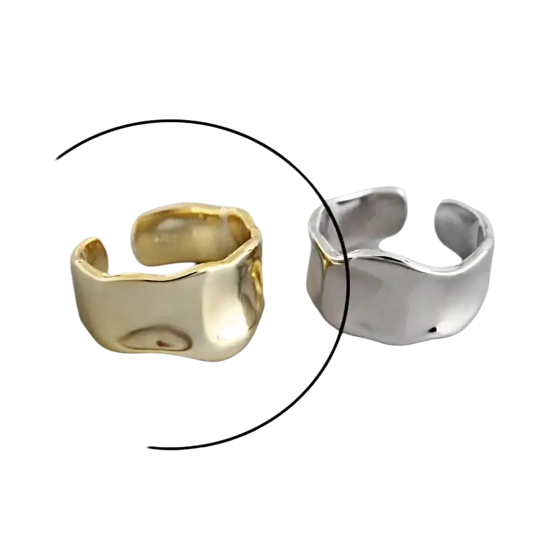 Sterling silver open ring for women with gold-toned textured metal and modern open design