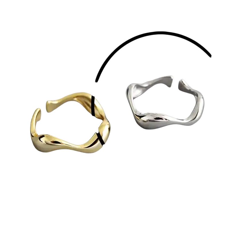Sterling silver open ring for women with adjustable silver wave pattern and sleek modern design in gold and silver tones