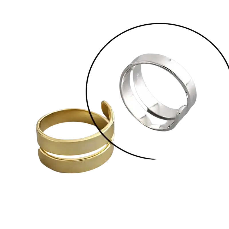 Sterling silver open wrap-around ring for women with a sleek minimalist design and polished metallic finish