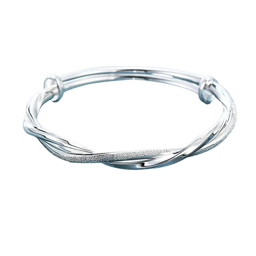 Sterling silver original weave bangle for women featuring a twisted design with satin-finished center and polished edges