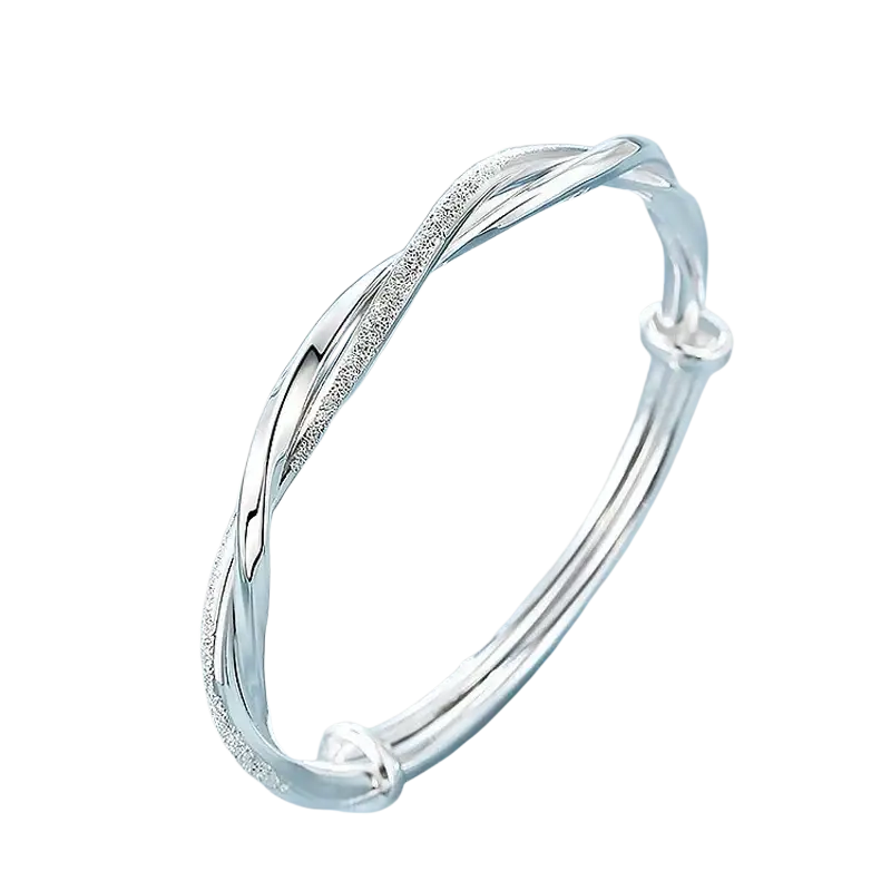 Sterling silver original weave bangle for women with a textured sparkling band and smooth polished edges