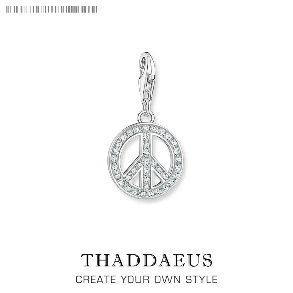 Sterling silver peace sign dangle charm with sparkling rhinestones and lobster clasp for easy attachment