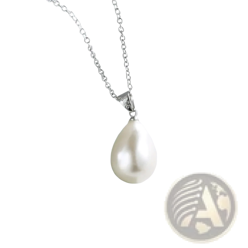 Sterling silver pearl jewelry set featuring a delicate chain with a lustrous teardrop-shaped white pearl pendant