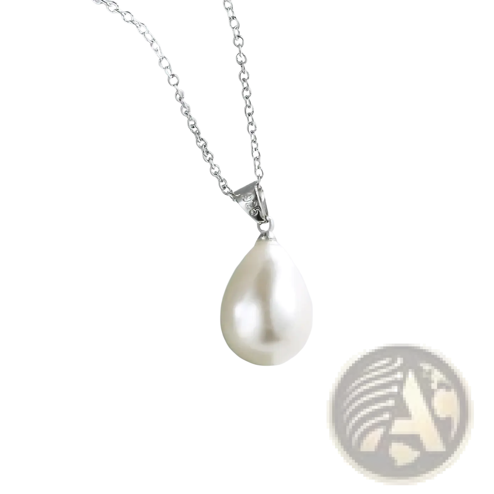 Sterling silver pearl jewelry set featuring a delicate chain with a lustrous teardrop-shaped white pearl pendant
