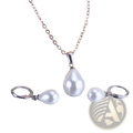 Sterling silver pearl jewelry set featuring a silver teardrop pearl necklace and matching white pearl earrings