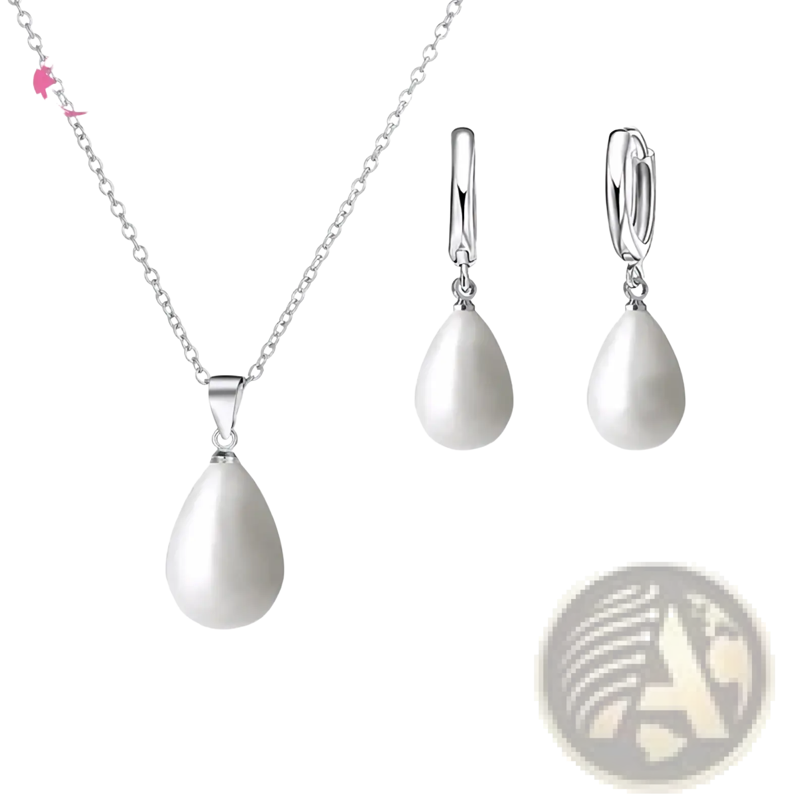 Sterling silver pearl jewelry set by giemi featuring silver teardrop pearl necklace and matching earrings