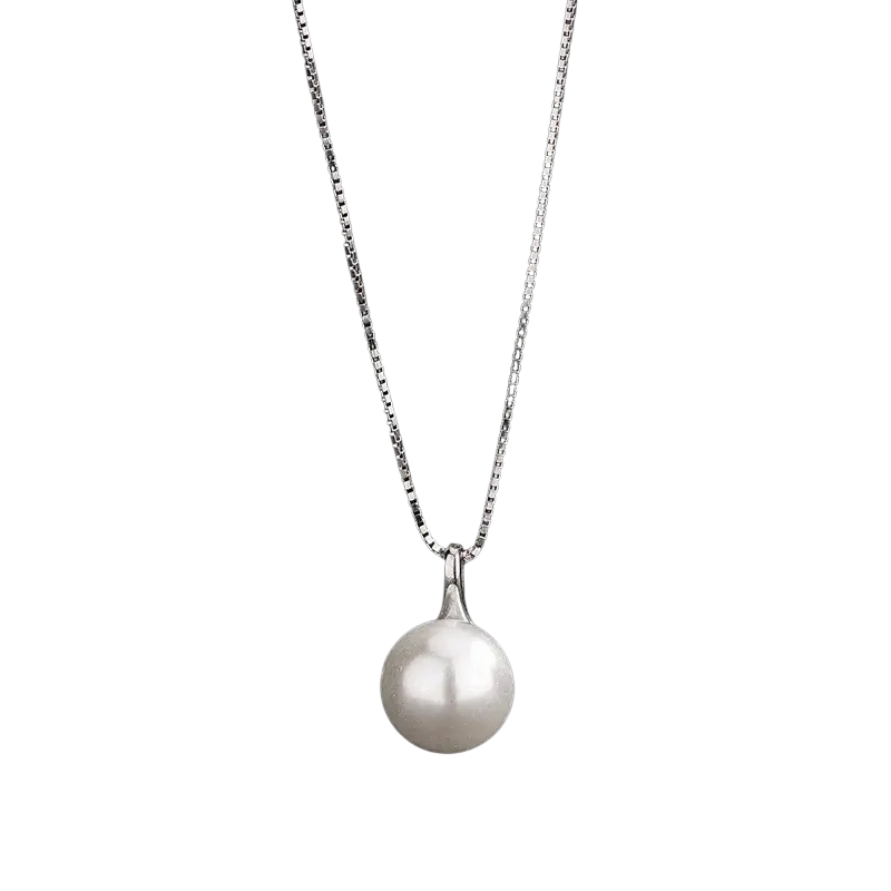 A lustrous white pearl pendant necklace for women with a delicate sterling silver chain and elegant design