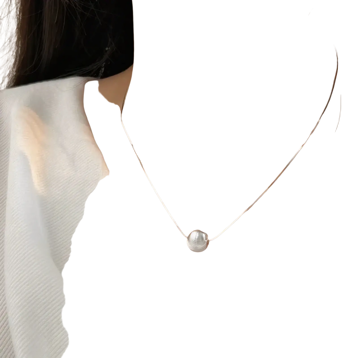 Sterling silver pendant necklace with a delicate chain and a single lustrous pearl pendant minimalist jewelry