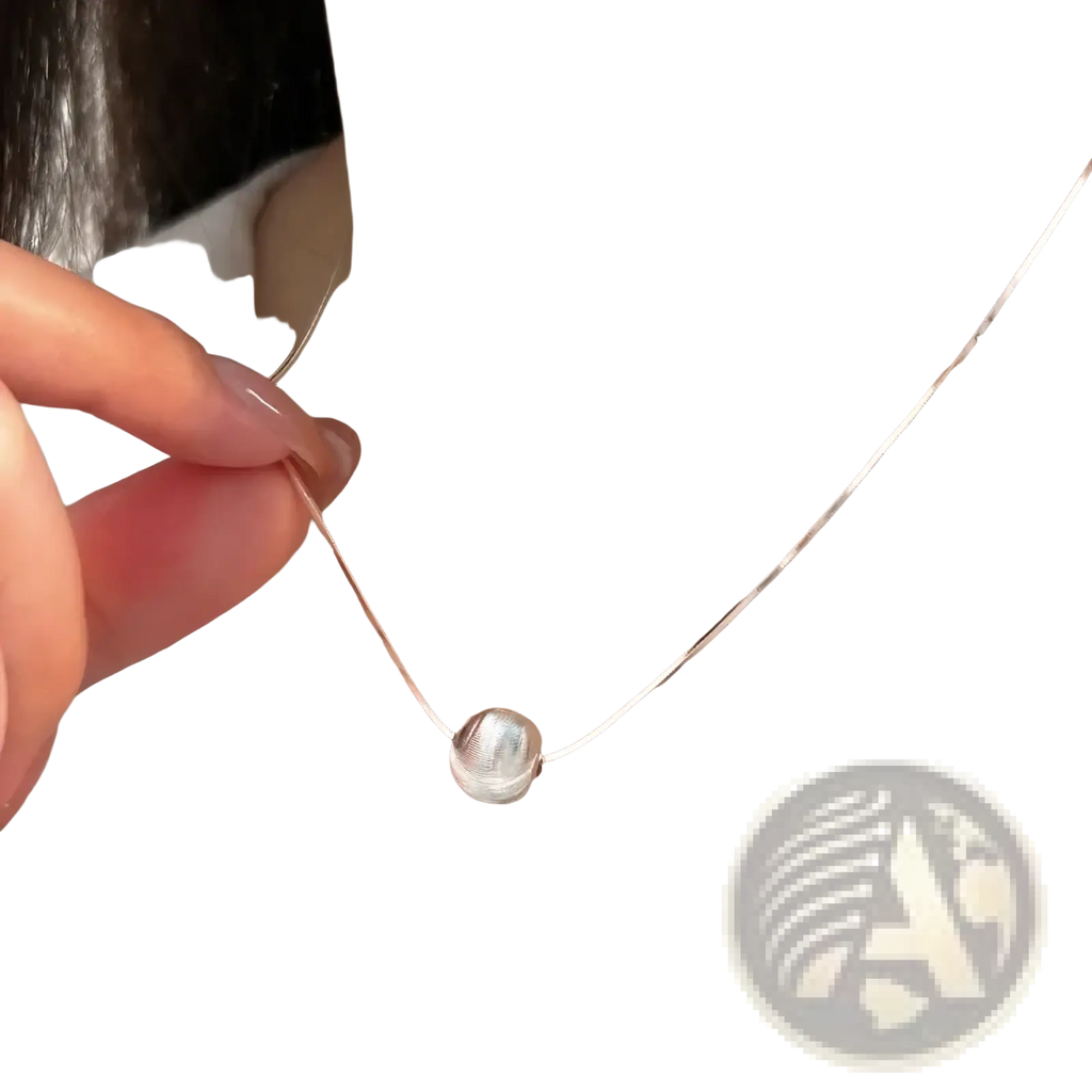 A sleek sterling silver pendant necklace with a textured silver spherical pendant on an elegant chain