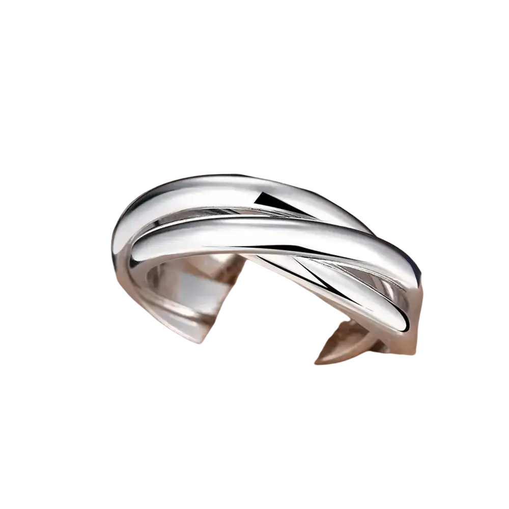 A sleek silver sterling silver ring for women featuring three interwoven simple three circles bands