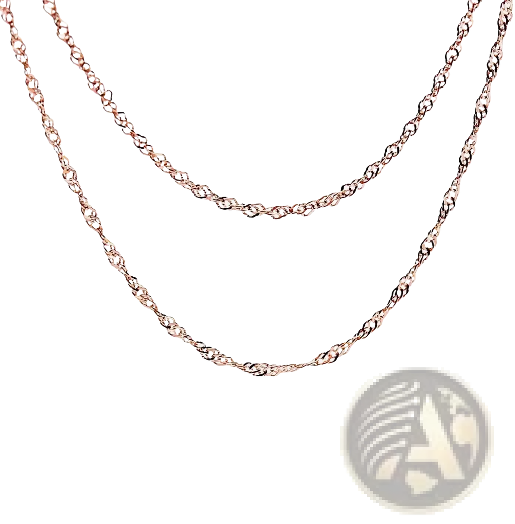 A delicate rose gold-colored twisted chain in sterling silver rose gold moissanite necklace design