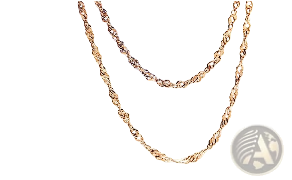 A delicate gold-toned twisted chain necklace with subtle sheen in a sterling silver rose gold moissanite necklace
