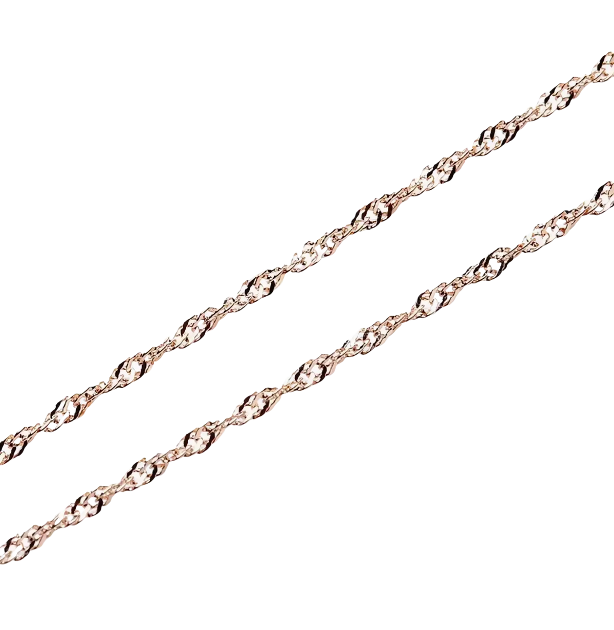 Sterling silver rose gold moissanite necklace featuring a rose gold twisted link chain detail