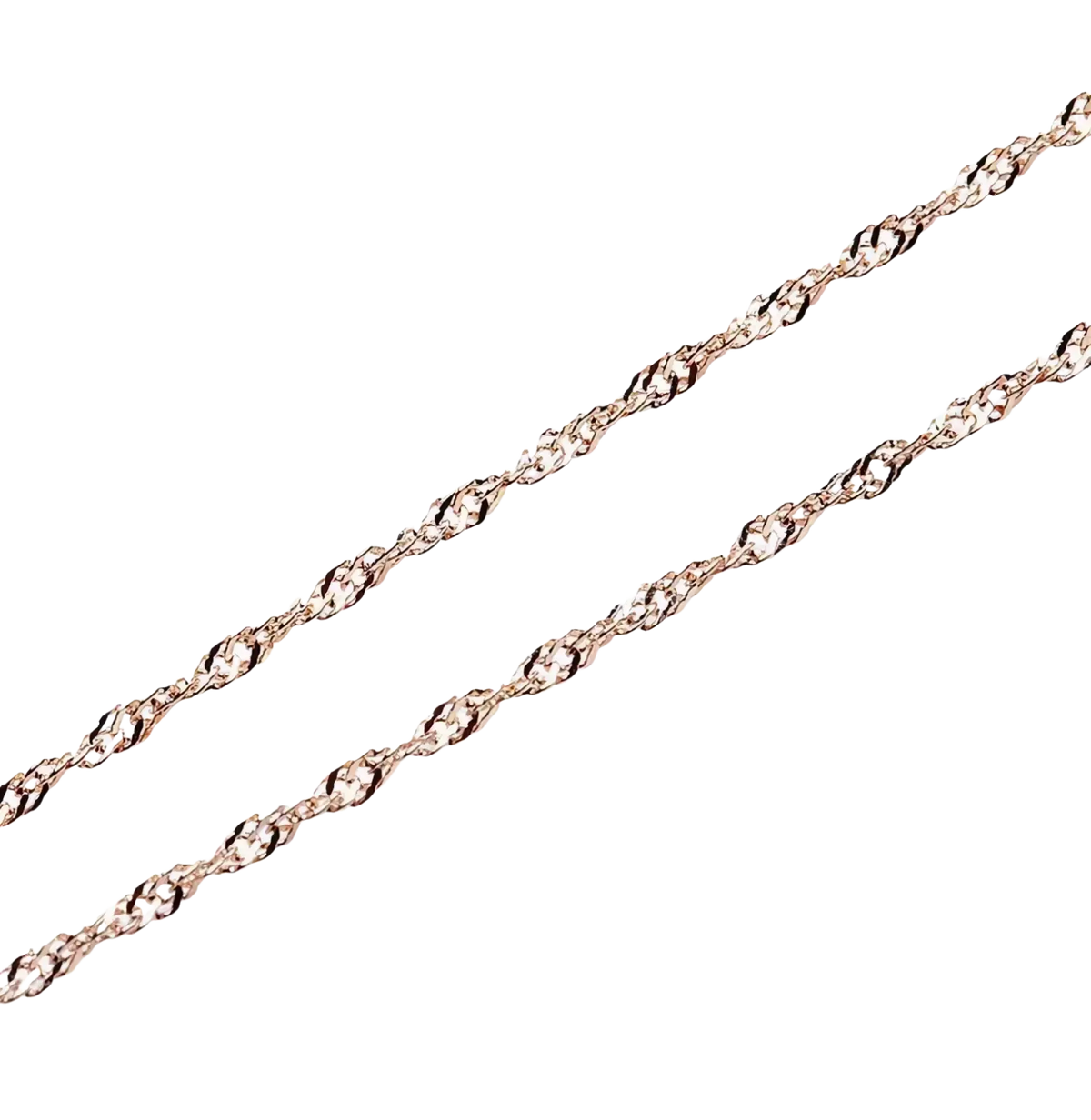 Sterling silver rose gold moissanite necklace with a rose gold twisted link chain detail