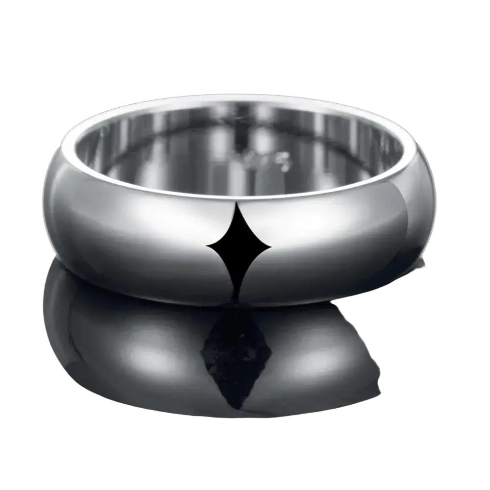 Sterling silver round band ring with minimalist black diamond cutout in sizes 5 to 10 high quality fashion jewelry luxury