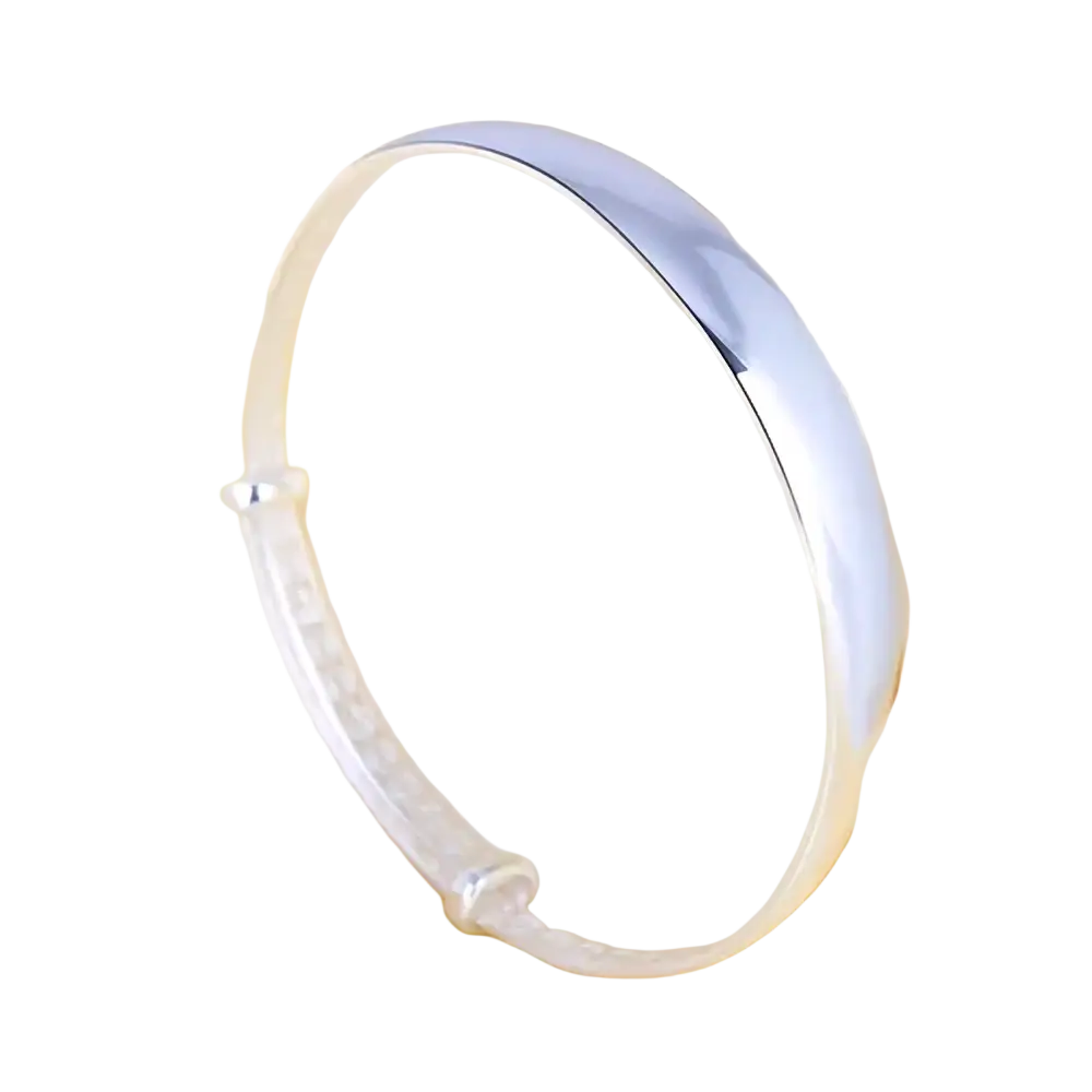 Sterling silver round bangle bracelet for women with a sleek minimalist design and a polished finish with textured clasp