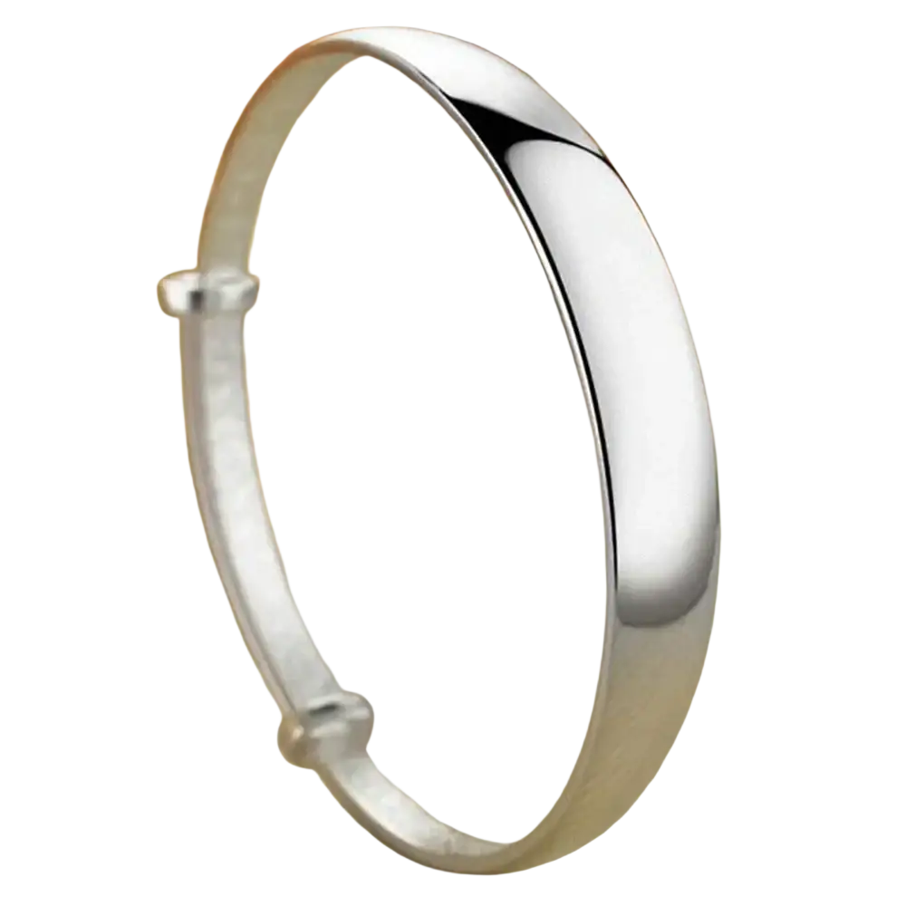 Sterling silver round bangle bracelet for women with a sleek minimalist design and smooth polished finish with two clasps