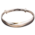 Sterling silver round bangle bracelet for women with smooth polished exterior and engraved floral inner edge
