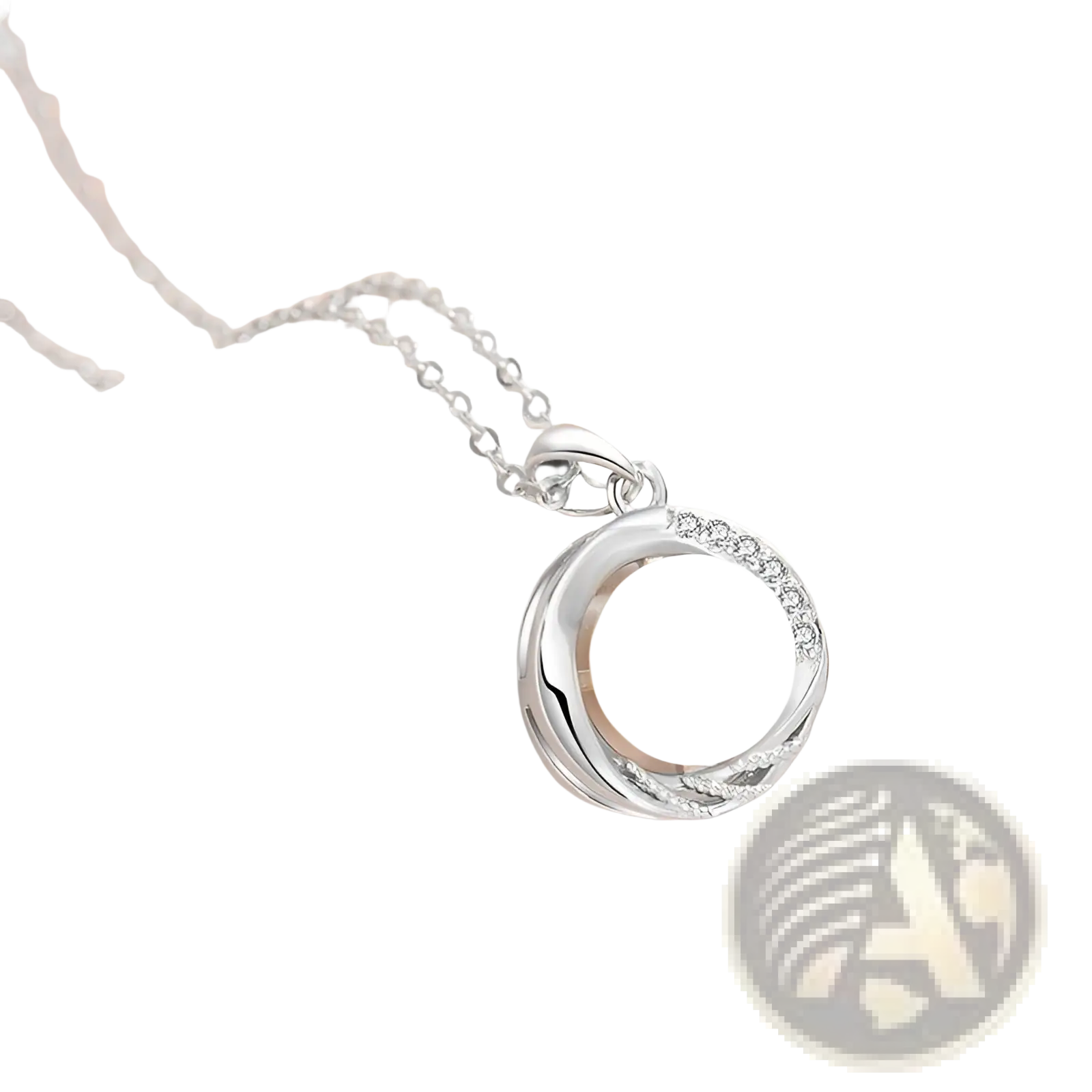 Sterling silver round freshwater pearl pendant necklace with a central white pearl and sparkling stone accents