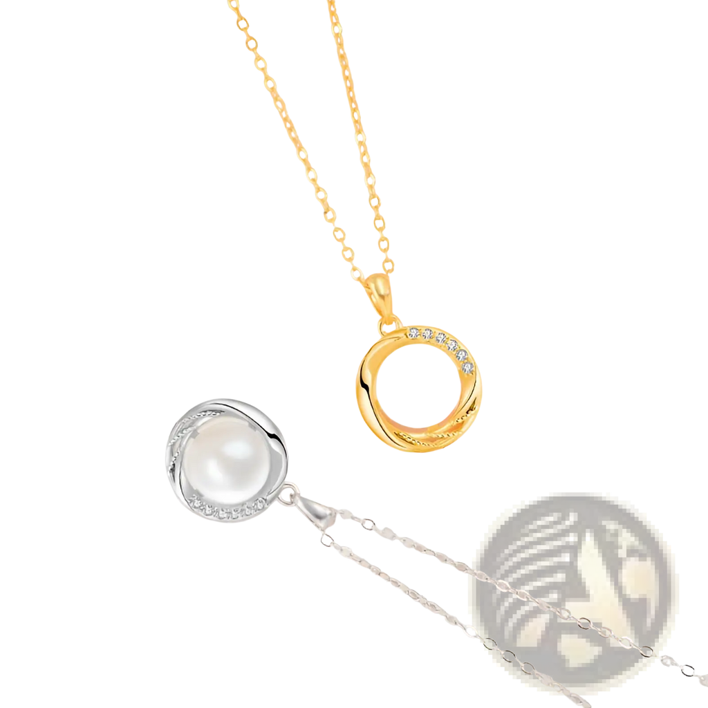 Sterling silver round freshwater pearl pendant necklaces in gold and silver with diamond accents