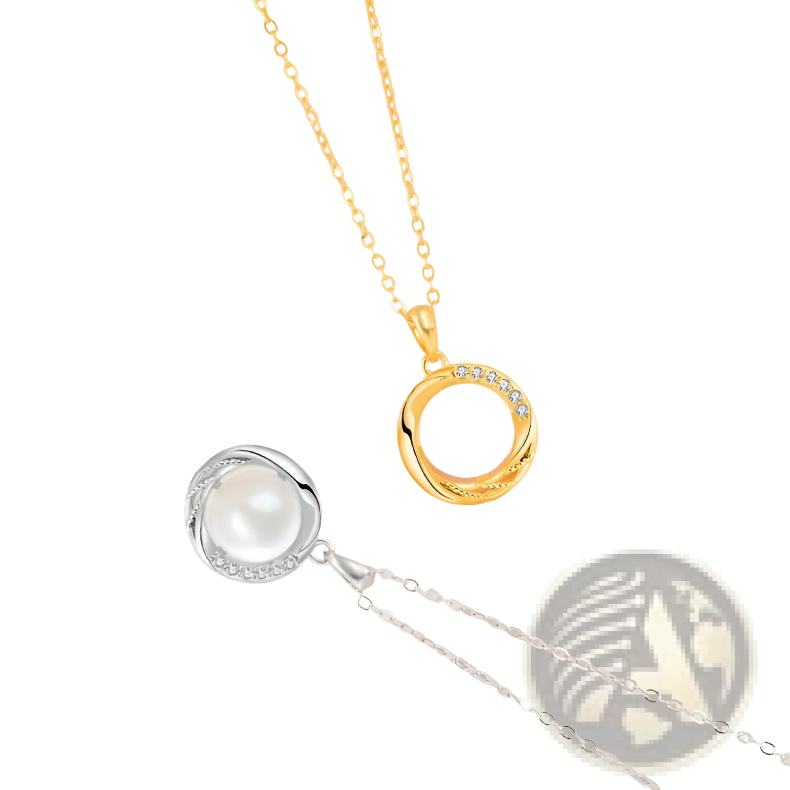Sterling silver round freshwater pearl pendant necklaces in gold and silver with diamond accents
