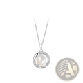 Sterling silver round freshwater pearl pendant necklace with a lustrous white pearl and diamond-adorned curved setting