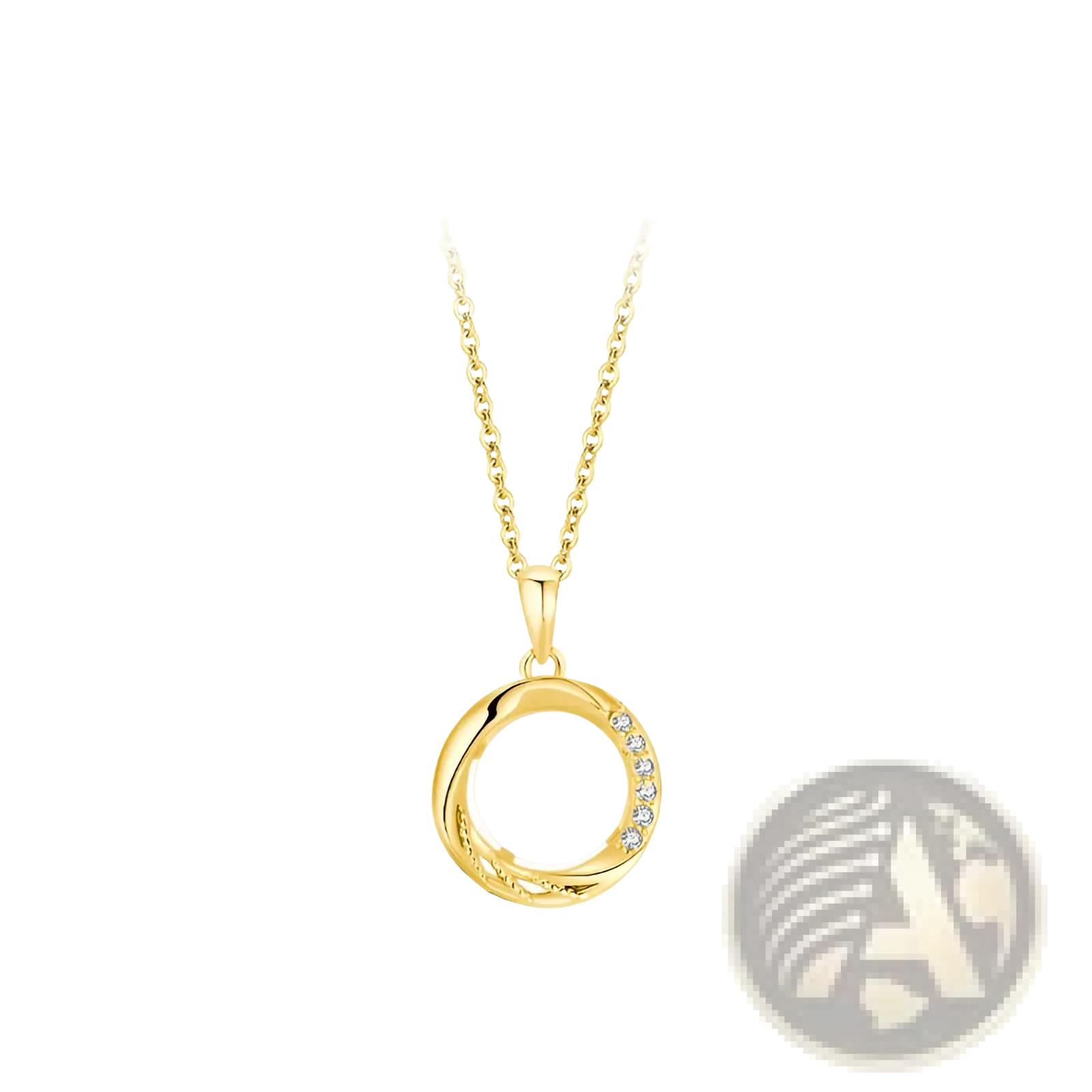 Sterling silver round pendant necklace with a white freshwater pearl and diamond halo in a delicate gold setting