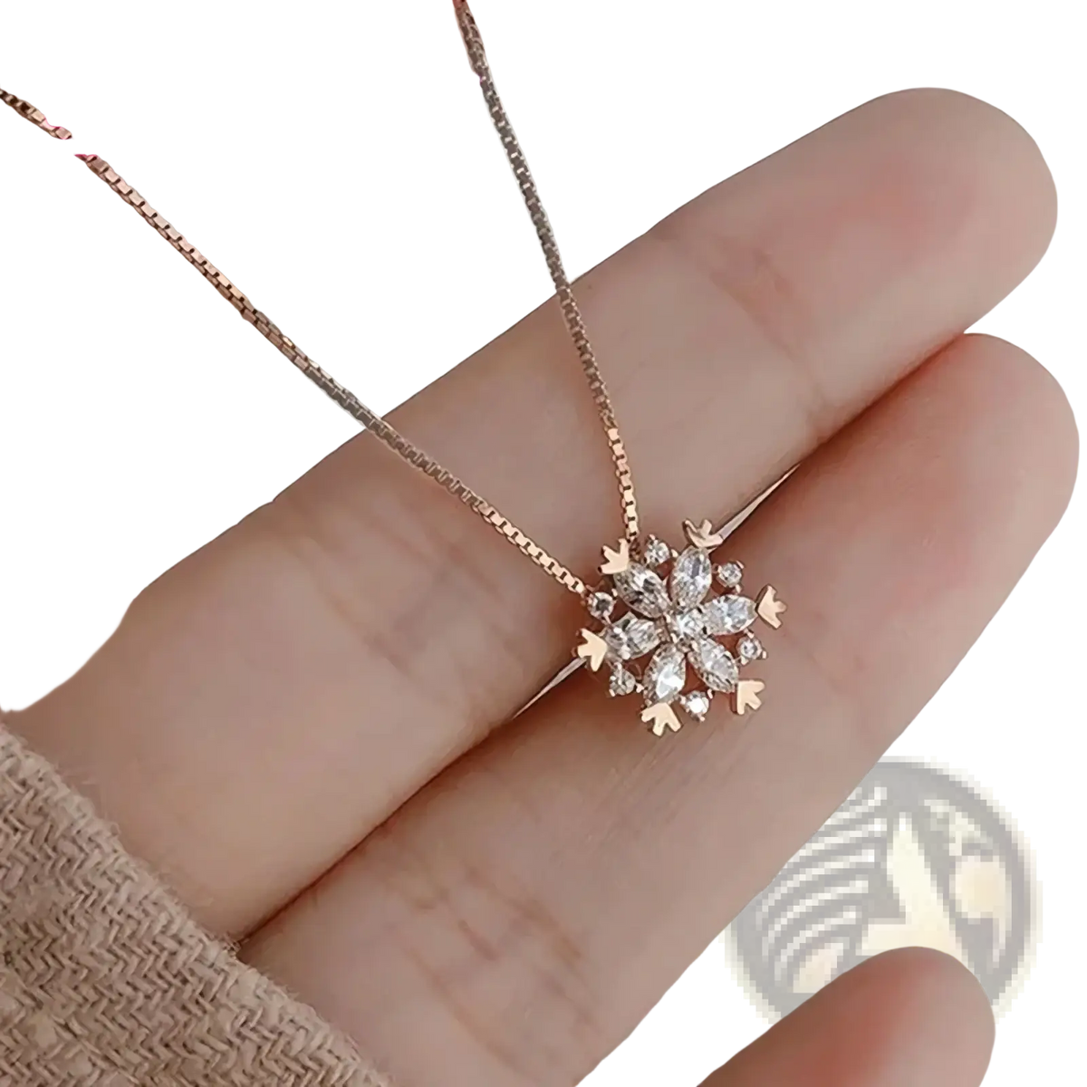 Sterling silver snowflake pendant necklace set featuring a delicate rose gold snowflake with clear crystals