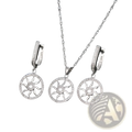 Sterling silver sunburst pendant necklace and matching hoop earrings set with pave-set cubic zirconia stones