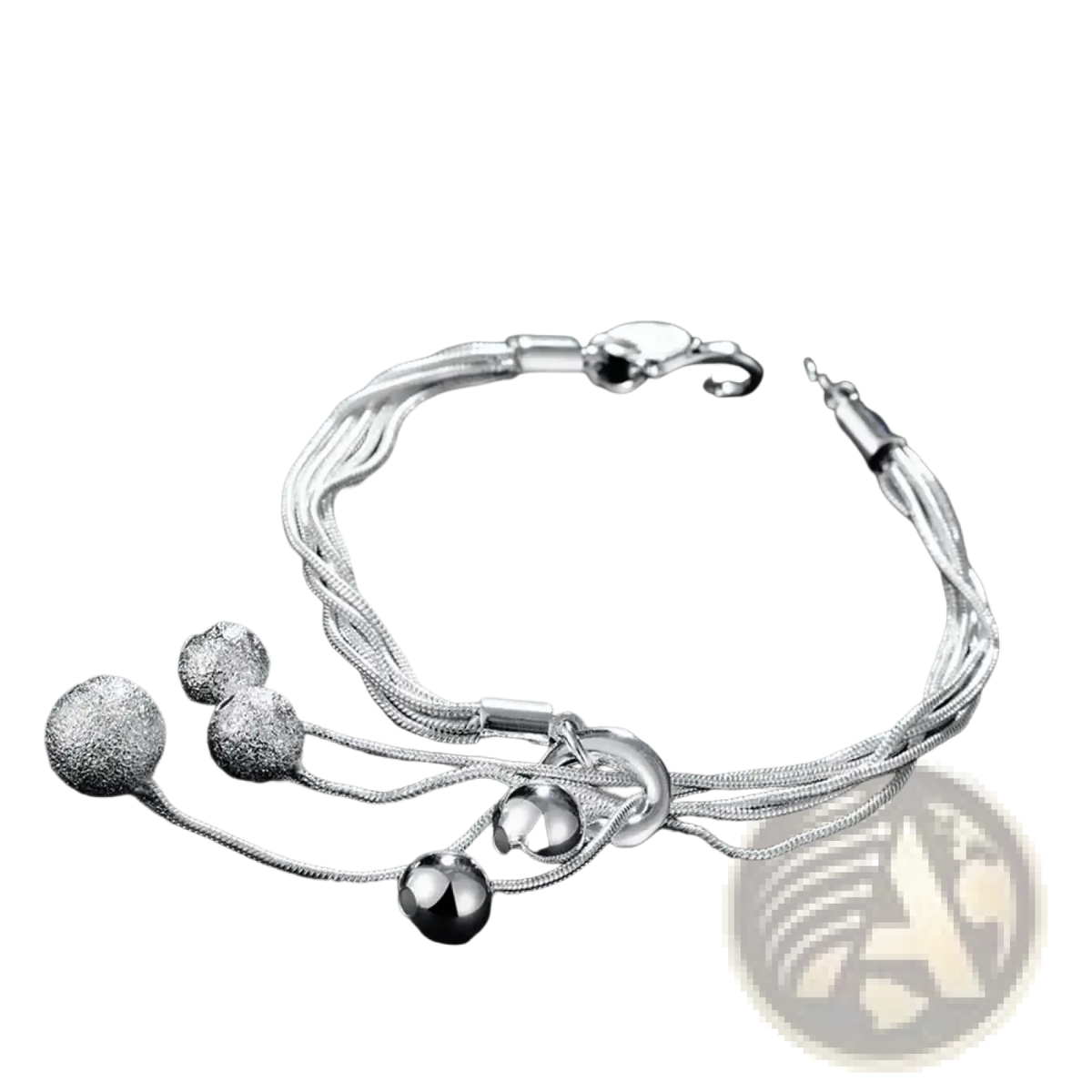Sterling silver tassel bead multi-strand bracelet with textured and polished spherical charms and magnetic clasp
