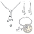 Sterling silver tassel bead jewelry set with necklace, matching earrings, and bracelet featuring polished and matte beads