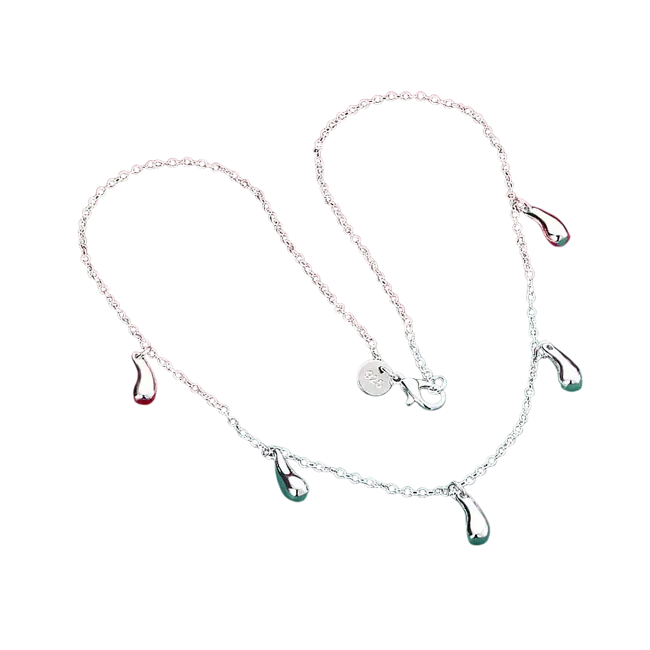 Sterling silver teardrop charm anklet with delicate chain and trendy style perfect for daily wear