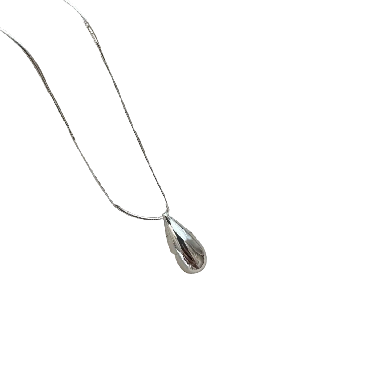 Sterling silver teardrop necklace with sleek polished finish and delicate chain fine jewelry accessory