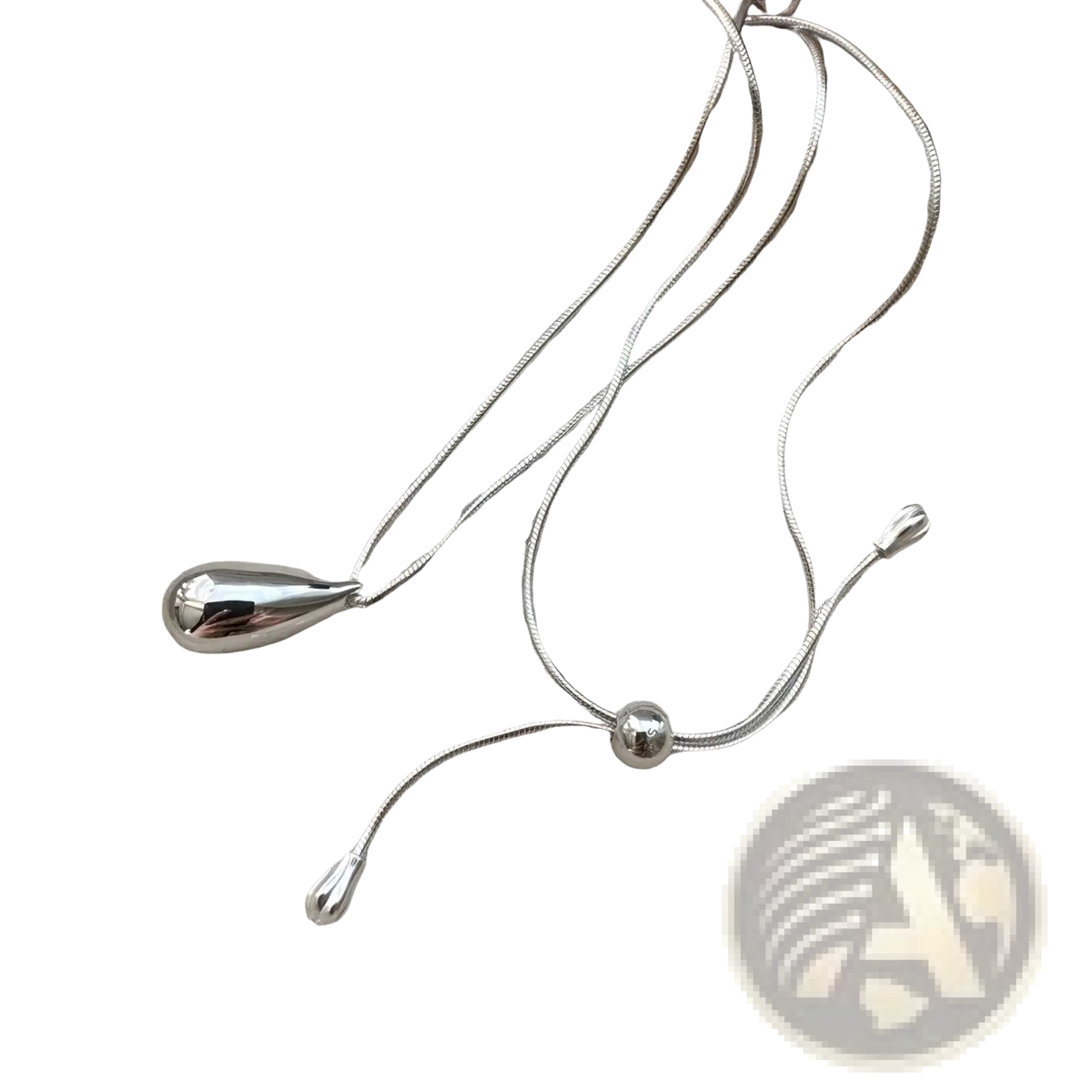 Sterling silver teardrop necklace with a sleek polished finish and delicate snake chain fine jewelry piece