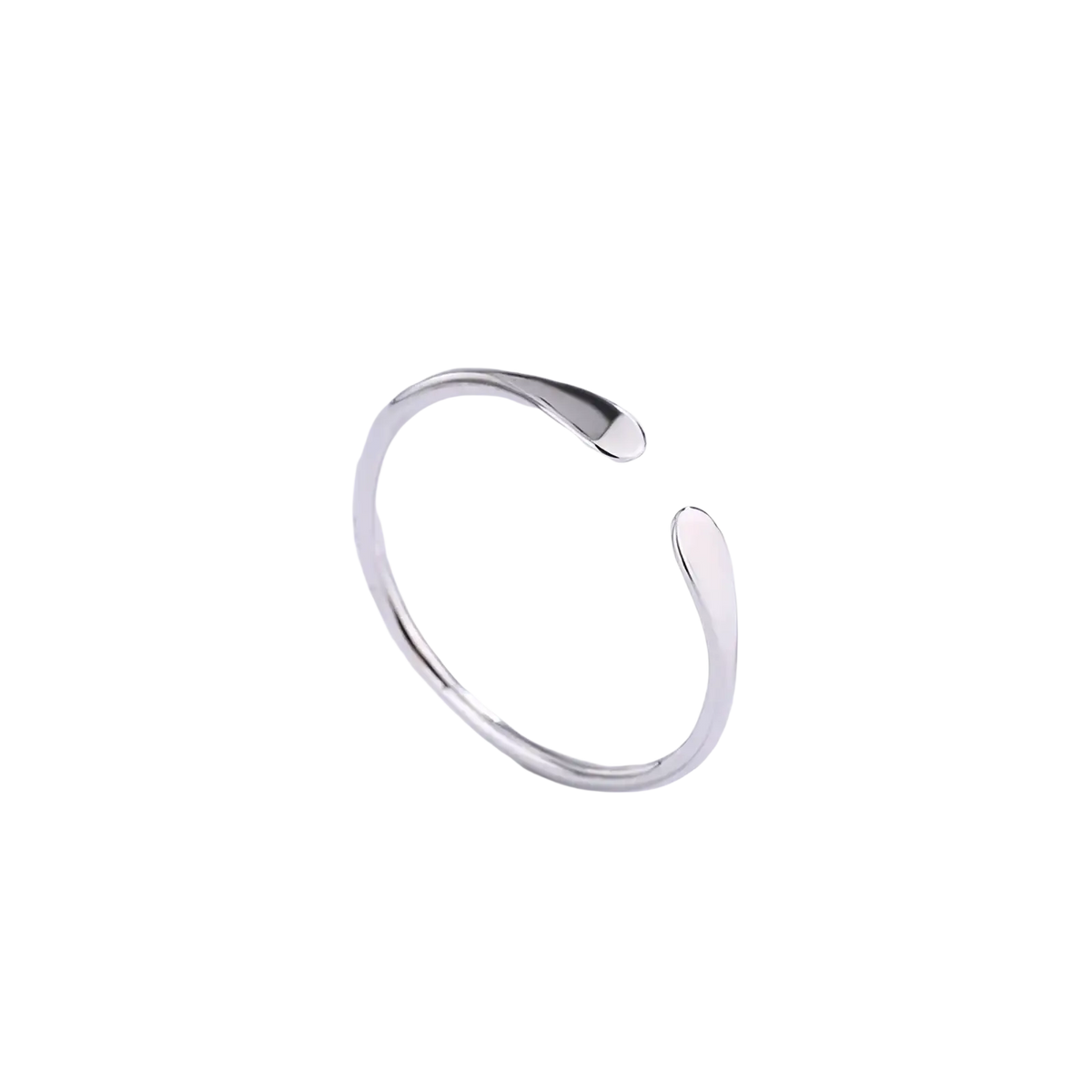 Sterling silver teardrop stackable ring with a sleek silver tone and minimalist design featuring smooth curved ends