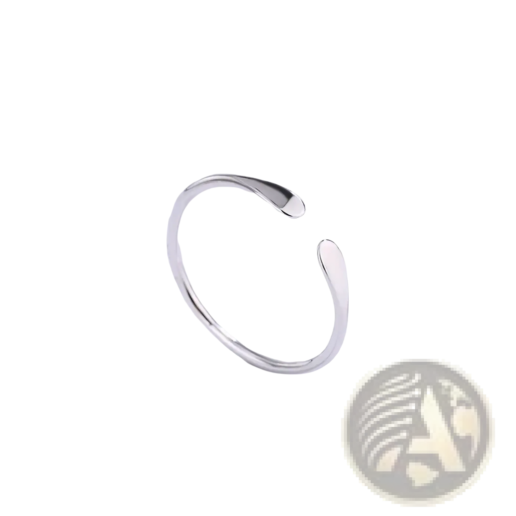 Sterling silver teardrop stackable ring with a sleek, minimalist open design featuring smooth tapered curved ends