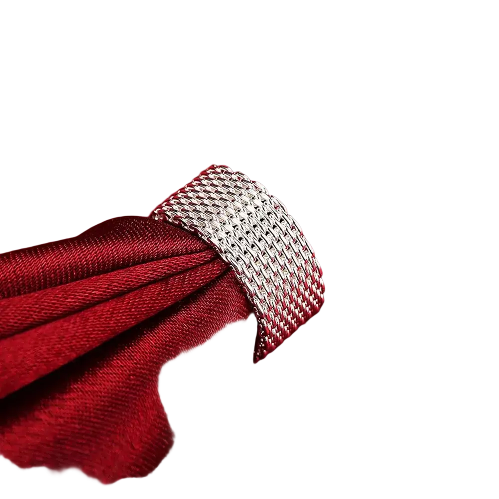 Sterling silver 925 mesh napkin ring with a woven interlocking pattern for elegant table settings