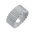 Sterling silver woven mesh wide ring for women with a smooth rounded white accent stone in the center