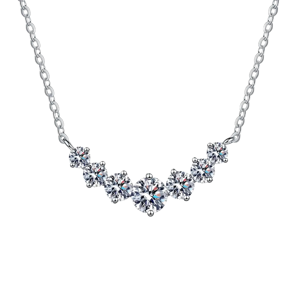 Sterling silver zircon curve pendant necklace with a delicate silver chain and sparkling round-cut clear stones