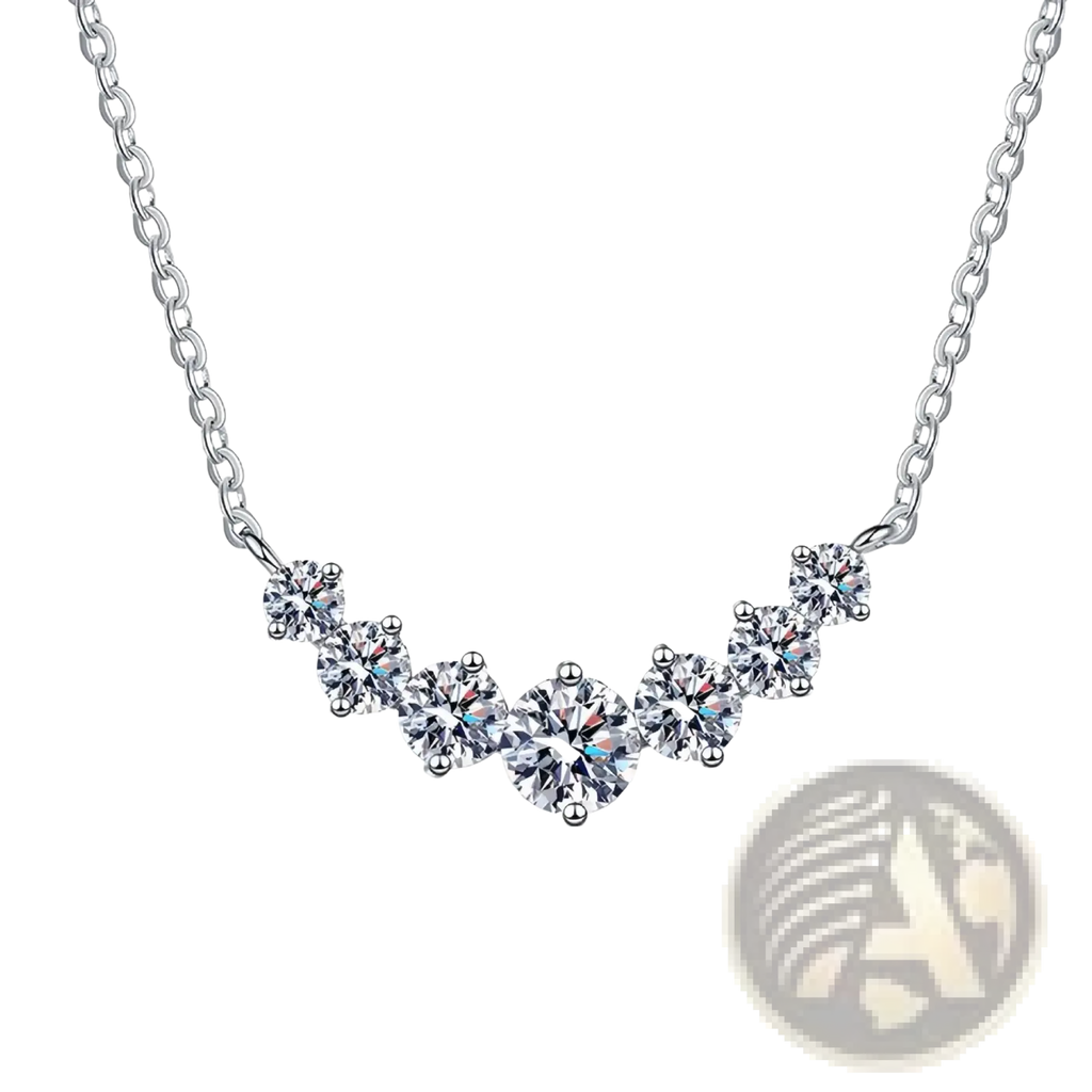 Sterling silver zircon curve pendant necklace with a delicate silver chain and sparkling round-cut clear stones