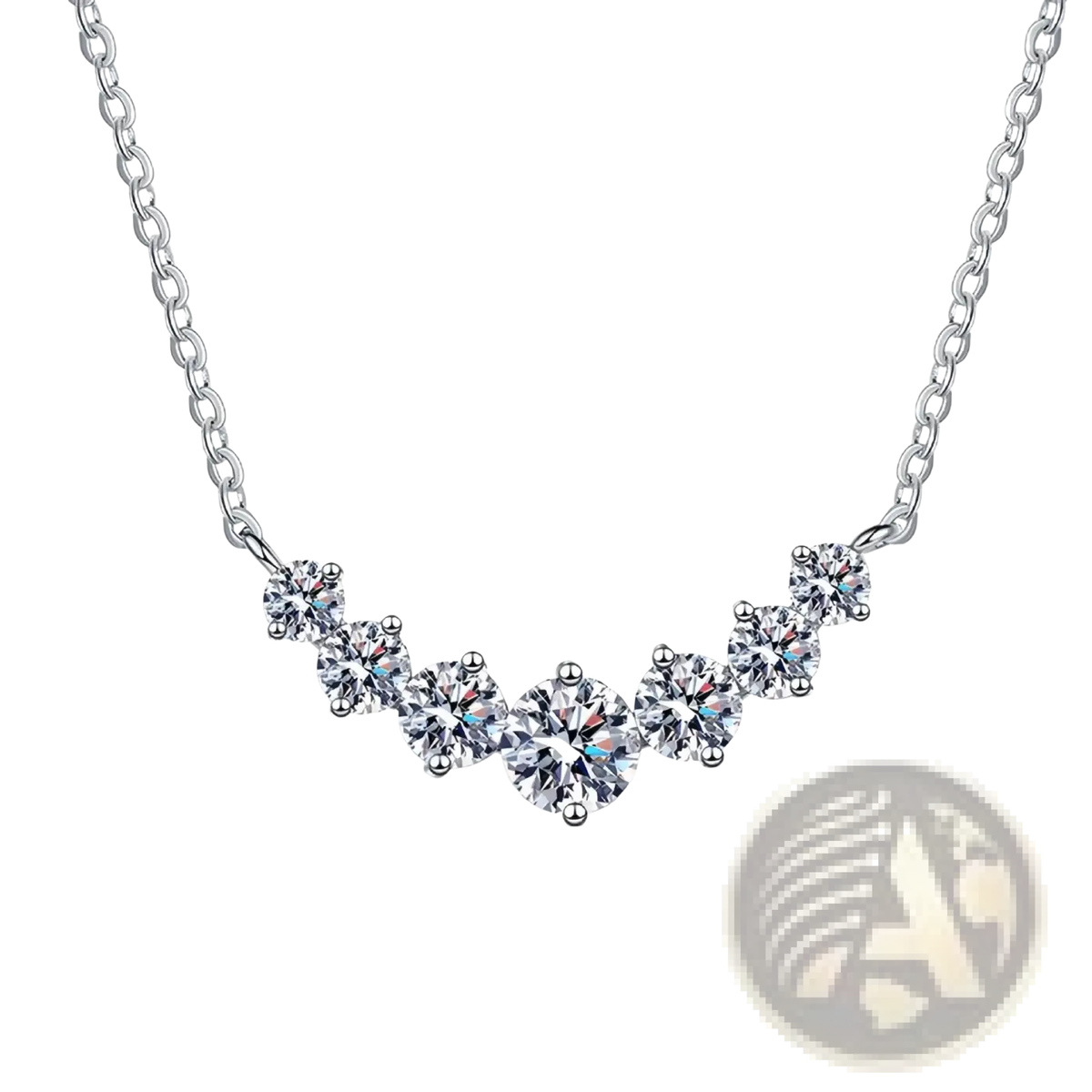 Sterling silver zircon curve pendant necklace with a delicate silver chain and sparkling round-cut clear stones