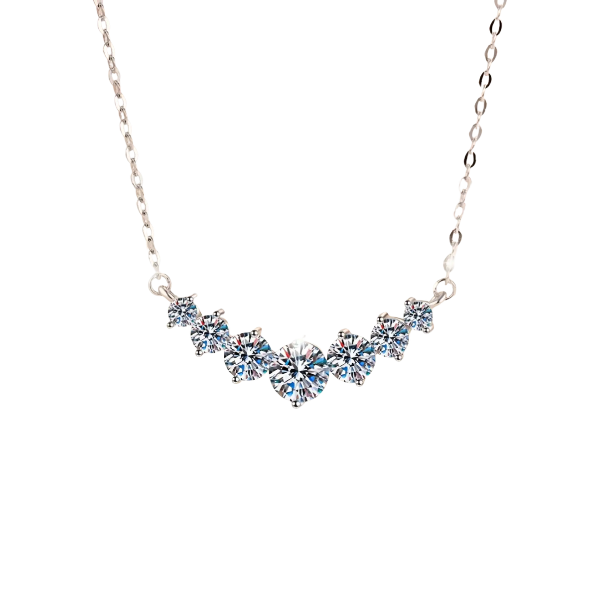 Sterling silver zircon curve pendant necklace with a delicate silver chain and sparkling round-cut clear stones