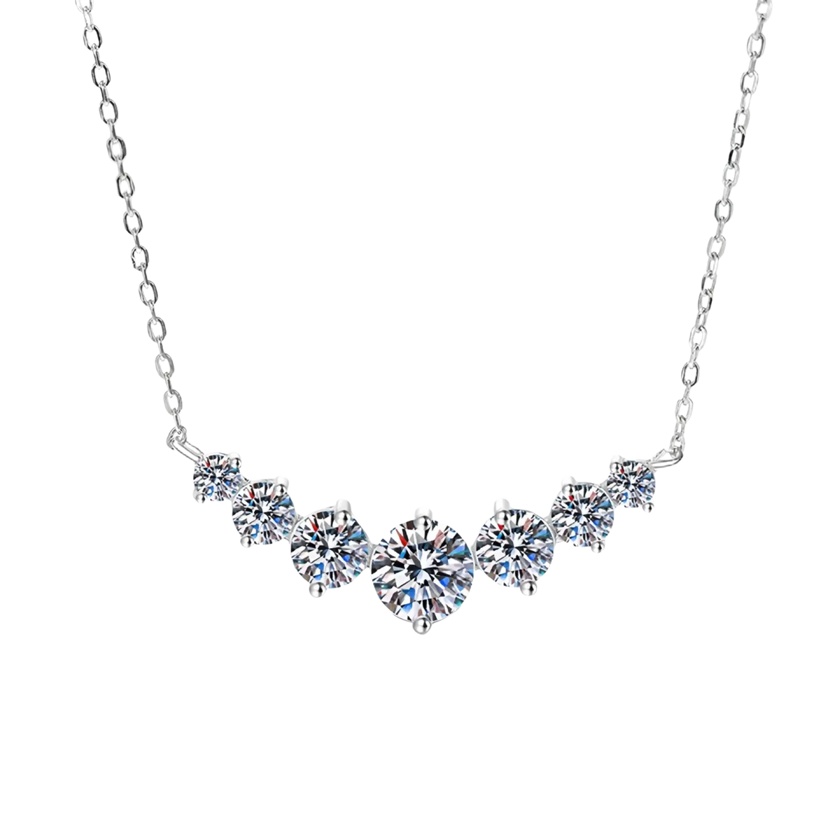 Sterling silver zircon curve pendant necklace with a delicate curved row of sparkling round-cut stones