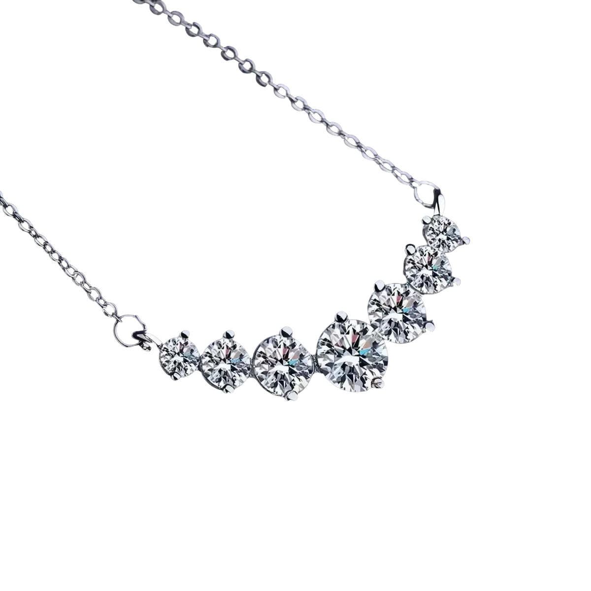 Sterling silver zircon curve pendant necklace with a delicate silver chain and six sparkling round-cut diamonds