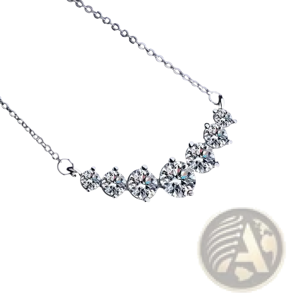 Sterling silver zircon curve pendant necklace with a delicate silver chain and six sparkling round-cut diamonds