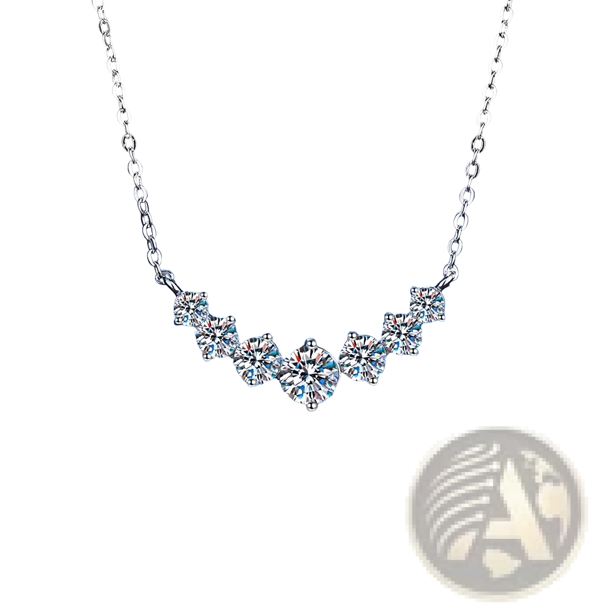 Sterling silver zircon curve pendant necklace with a delicate chain and sparkling round-cut clear gemstones