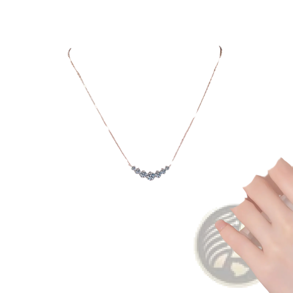 Sterling silver zircon curve pendant necklace with a delicate silver bow featuring sparkling clear crystals